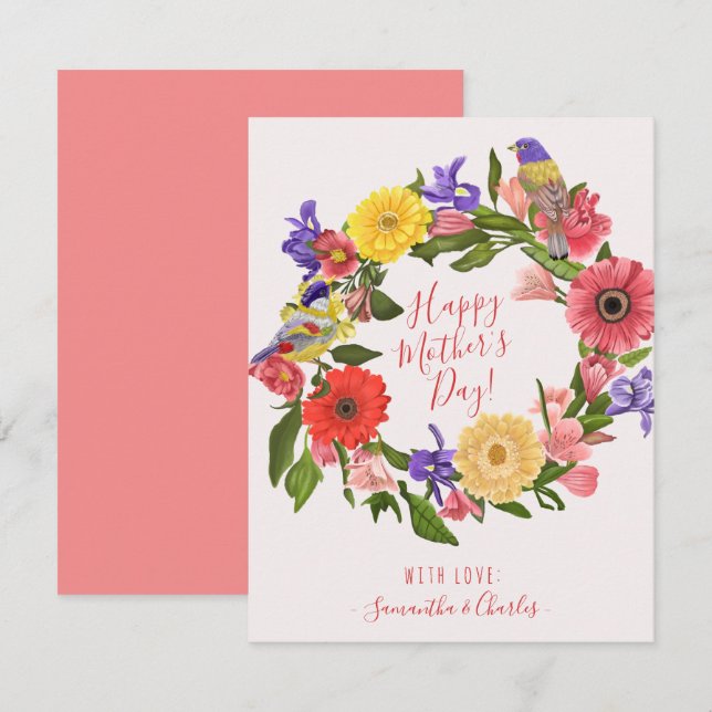 Beautiful Bright Floral Wreath Happy Mother's Day  Card (Front/Back)