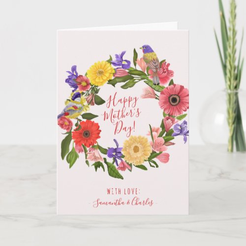 Beautiful Bright Floral Wreath Happy Mothers Day  Card