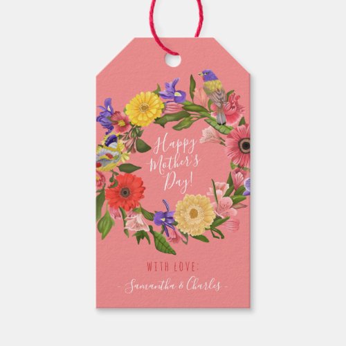 Beautiful Bright Floral Wreath Happy Mothers Day  Gift Tags