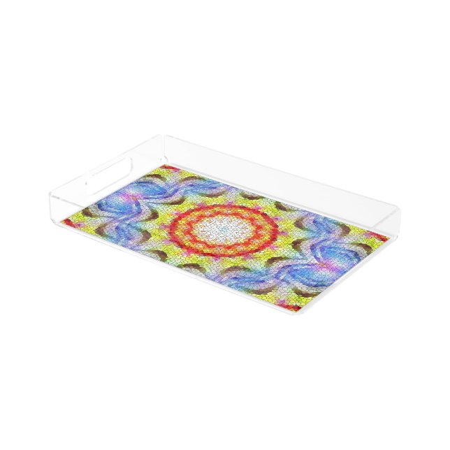 Beautiful Bright Mosaic Tile Sun Flower Acrylic Tray (Angled)