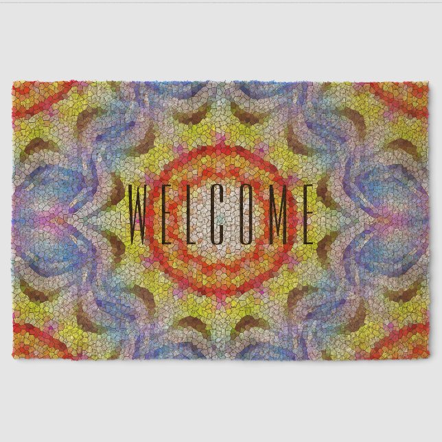 Beautiful Bright Mosaic Tile Sun Flower Fiber Doormat (Front)