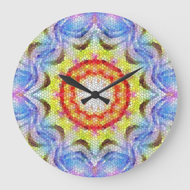 Beautiful Bright Mosaic Tile Sun Flower Large Clock (Front)