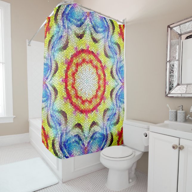 Beautiful Bright Mosaic Tile Sun Flower Shower Curtain (In Situ)
