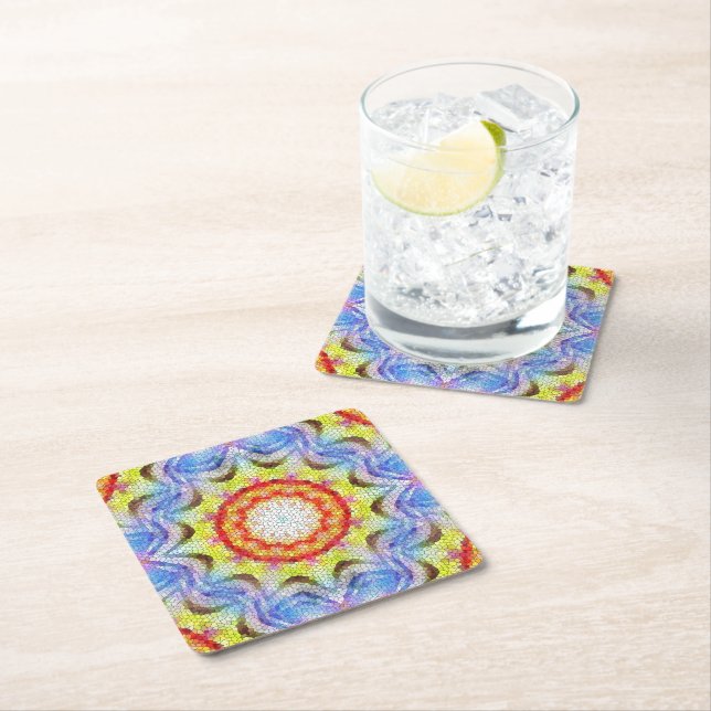 Beautiful Bright Mosaic Tile Sun Flower Square Paper Coaster (Insitu)