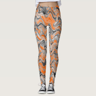 Beautiful Bright Orange Wavy Curvy Lined Pattern Leggings