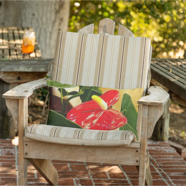 Beautiful Bright Red Anthurium Floral Photograph Lumbar Pillow (Chair)