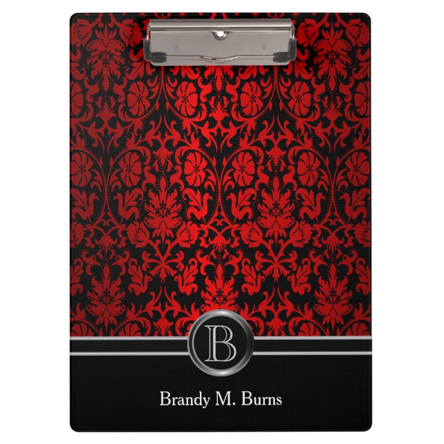 Beautiful Bright Red & Black Floral Damask Clipboard (Front)