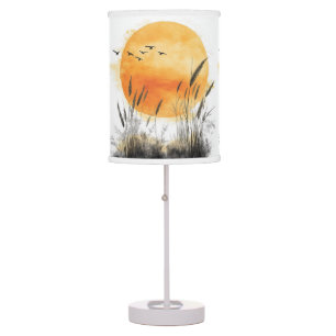 Beautiful Bright Sunrise Tall Beach Grass Birds   Table Lamp