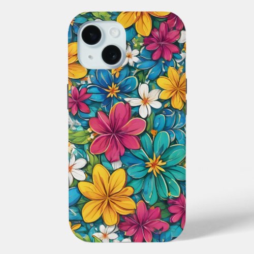 Beautiful Bright Vibrant Floral Pattern  iPhone 15 Case