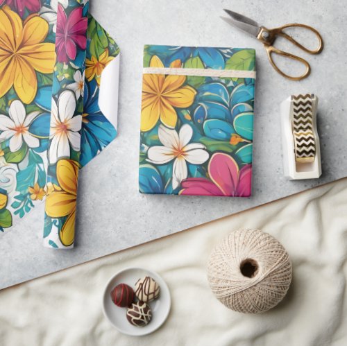Beautiful Bright Vibrant Floral Pattern Wrapping Paper