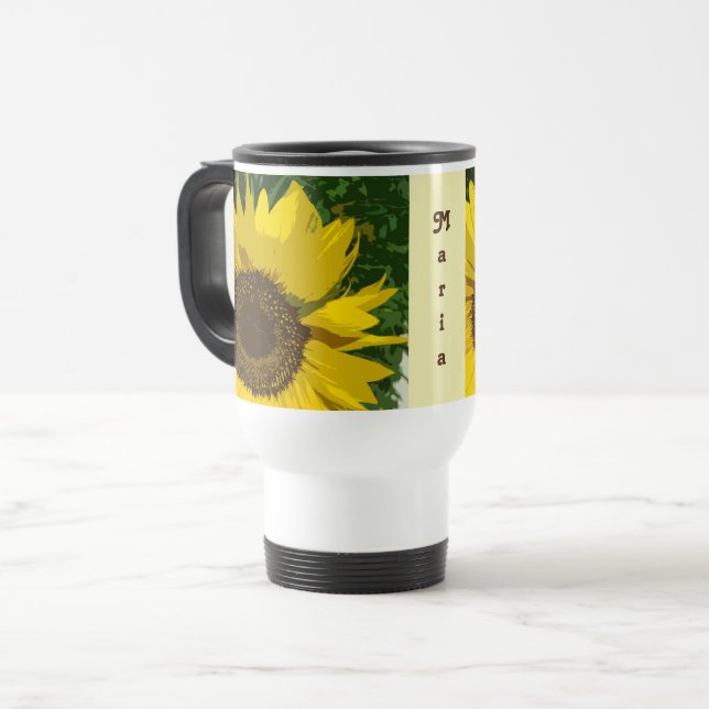 Beautiful Bright Yellow Artistic Floral Sunflower Travel Mug (Front Left)