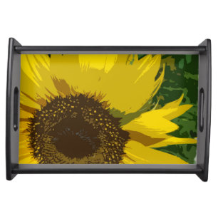Beautiful Bright Yellow Painted Sunflower Flower Serving Tray