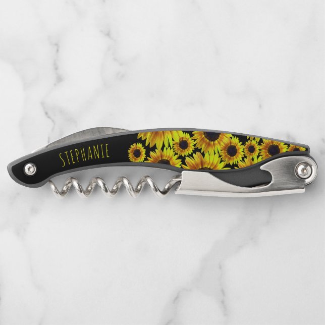 Beautiful Bright Yellow Sunflower - Personalized Waiter's Corkscrew (Back)