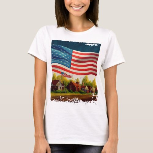 Beautiful  Brighter Small Little Town in USA Flag T_Shirt