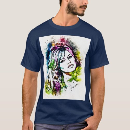Beautiful Brigitte Bardot Color Portrait Watercolo T_Shirt