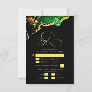Beautiful Bronze Green Gold Agate Wedding RSVP Card