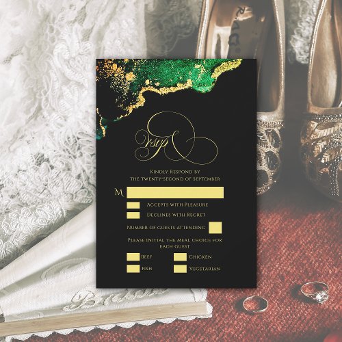 Beautiful Bronze Green Gold Wedding RSVP Card