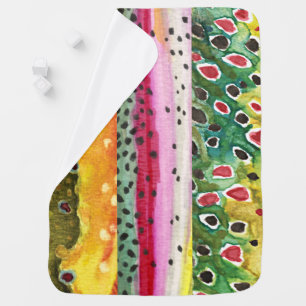 Beautiful Brook Rainbow and Brown Trout Skins Receiving Blanket