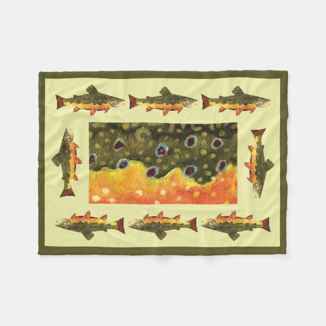 Beautiful Brook Trout Fly Fishing Fleece Blanket (Front (Horizontal))