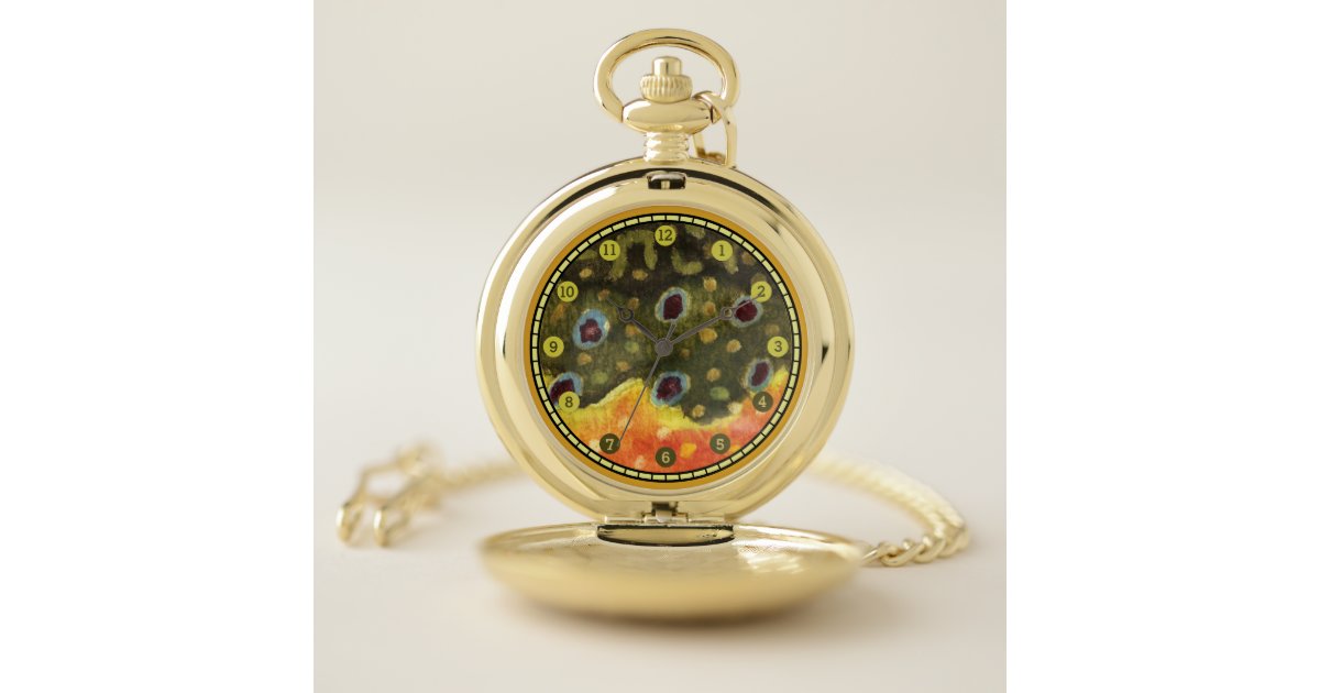 Beautiful Brook Trout Fly Fishing Pocket Watch