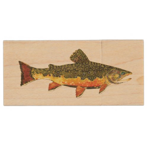 Beautiful Brook Trout Fly Fishing Wood USB Flash Drive