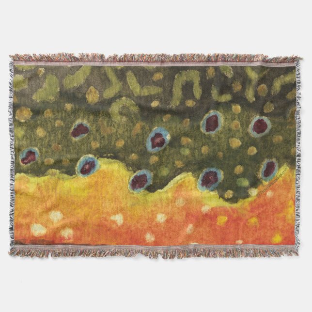Beautiful Brook Trout Skin Fly Fishing Ichthyology Throw Blanket (Front)