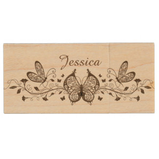 Beautiful Brown Butterflies Wooded USB Drive
