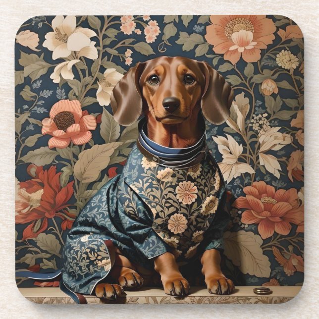 Beautiful Brown Dachshund | Dachshund Portrait Beverage Coaster (Front)