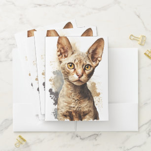 BEAUTIFUL BROWN DEVON REX CAT FACE POCKET FOLDER