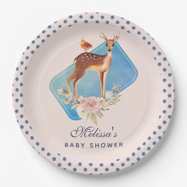 Beautiful Brown Doe with White Spots Baby Shower Paper Plates (Front)