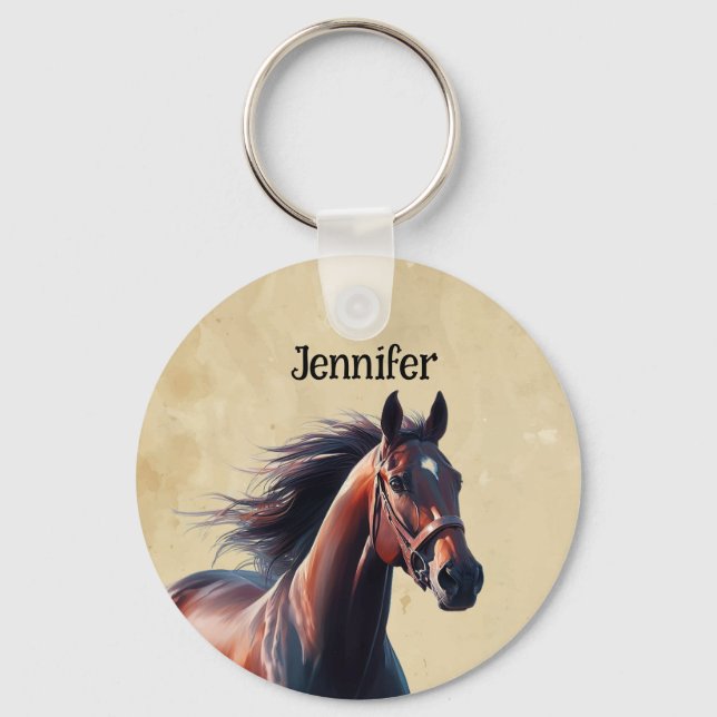  Beautiful Brown Horse Custom Name  Keychain (Front)