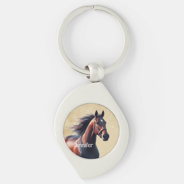  Beautiful Brown Horse Custom Name  Keychain (Front)