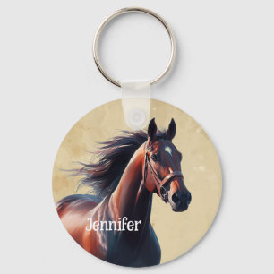 Beautiful Brown Horse Custom Name  Keychain