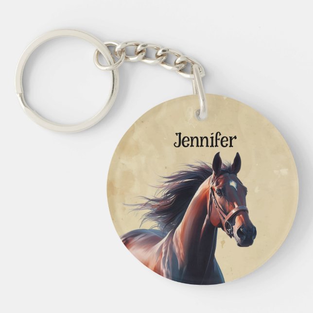 Beautiful Brown Horse Custom Name  Keychain (Front)