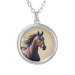 Beautiful Brown Horse Custom Name Silver Plated Necklace
