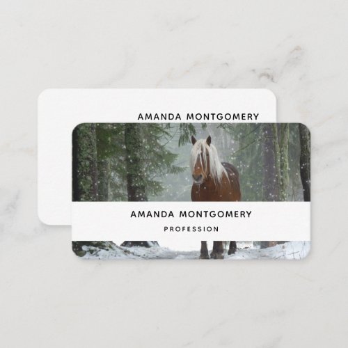 Beautiful Brown Horse in a Winter Forest Business Card