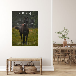 Beautiful Brown Horse in Meadow 2024 Wall Calendar Poster
