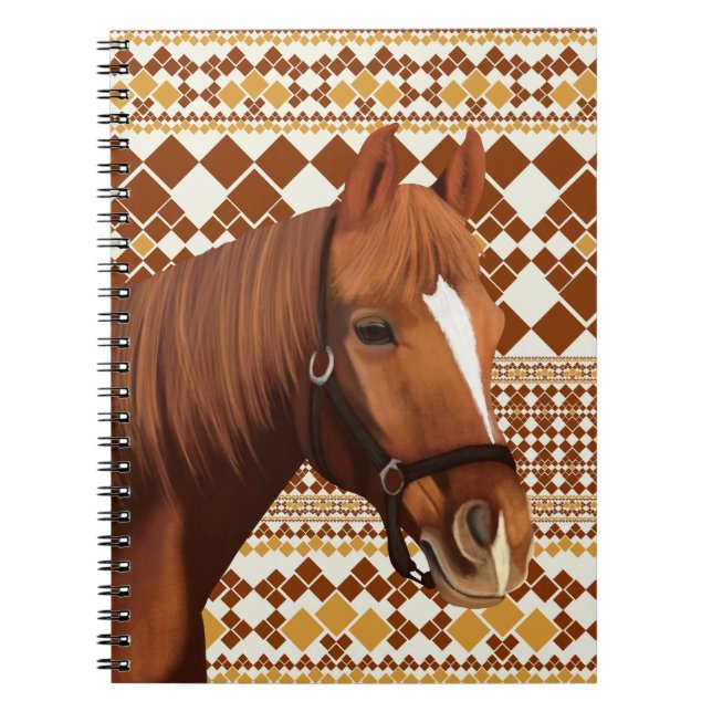 Beautiful Brown horse on Earthy Geometric Pattern  Notebook (Front)