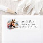 Beautiful Brown Horse on Farm Christmas Label<br><div class="desc">Christmas personalized return address labels. Wishing you a calm and cozy Christmas. Pretty watercolor brown horse behind a rustic fence with a barn in the background on a snowy winter day.</div>