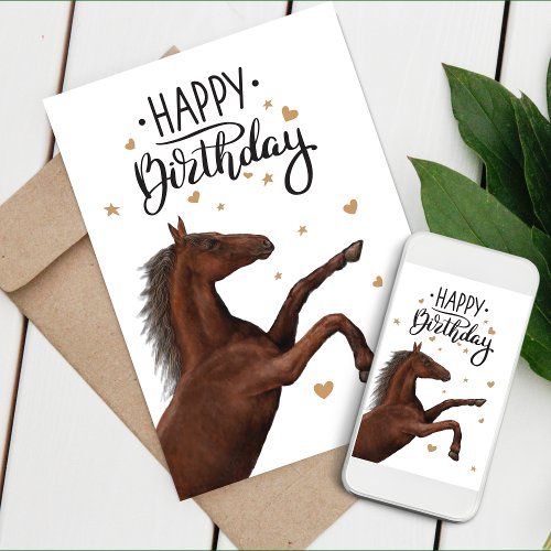 Beautiful brown horse rearing Birthday Card