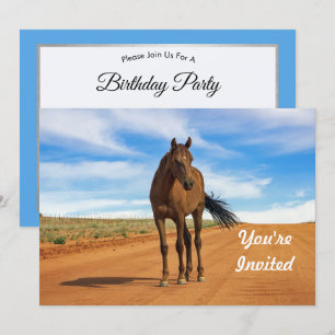 Beautiful Brown Horse Road Photo Birthday Invitation