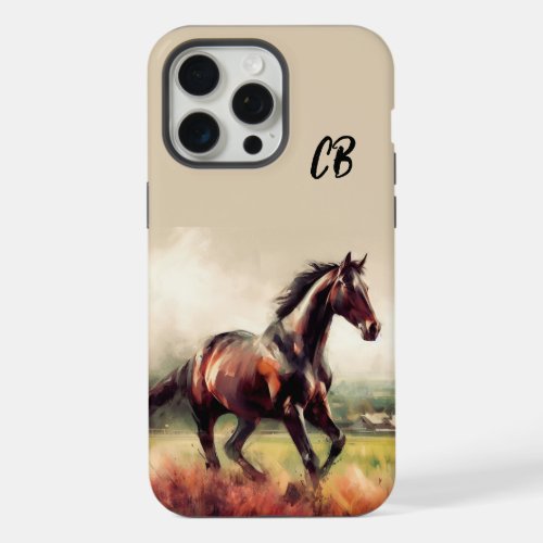 Beautiful Brown Horse Running Custom Initials iPhone 15 Pro Max Case