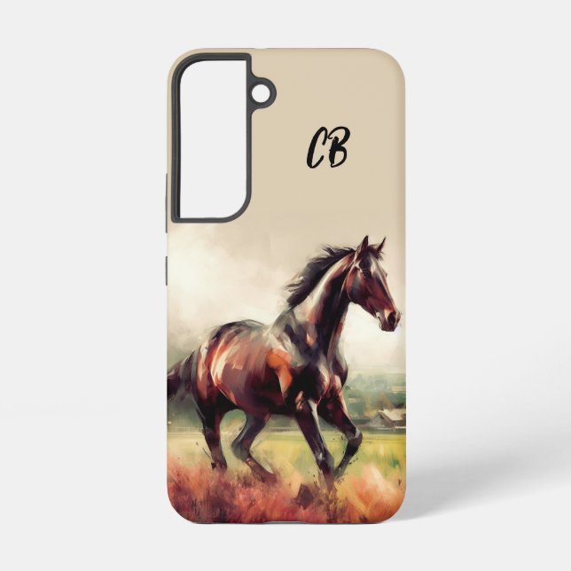 Beautiful Brown Horse Running Custom Initials Samsung Galaxy Case (Back)