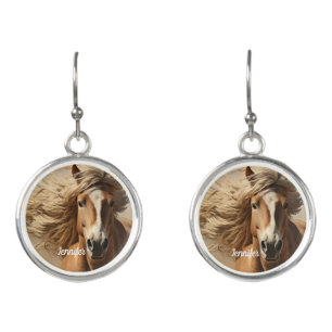 Beautiful Brown Horse Running Earrings