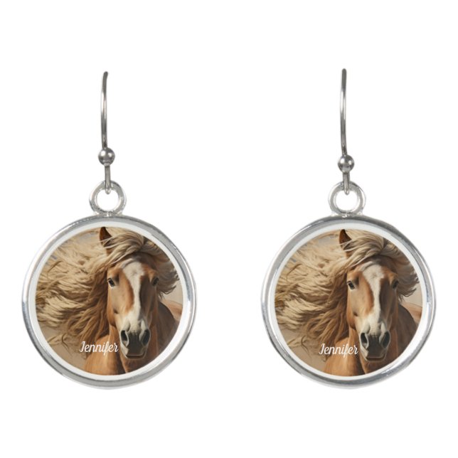Beautiful Brown Horse Running Earrings (Front)