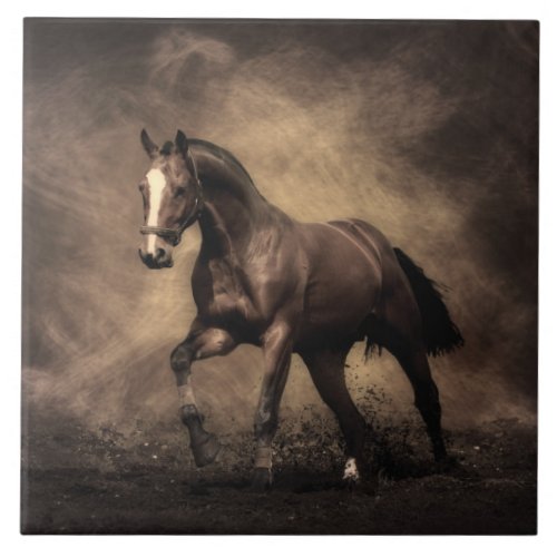 Beautiful brown horse throw pillow ceramic tile