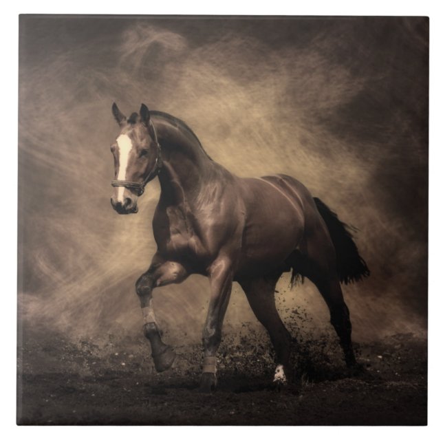 Beautiful brown horse throw pillow ceramic tile (Front)