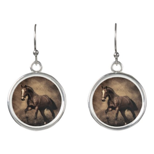 Beautiful brown horse throw pillow earrings