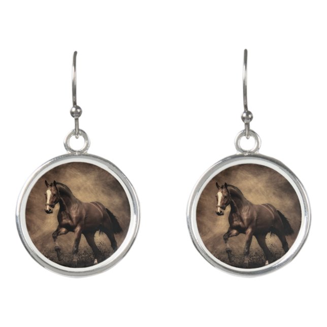 Beautiful brown horse throw pillow earrings (Front)