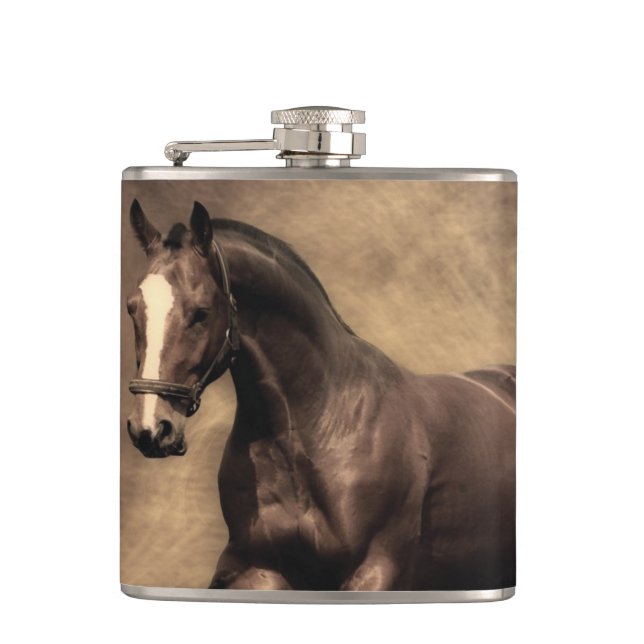 Beautiful brown horse throw pillow flask (Front)